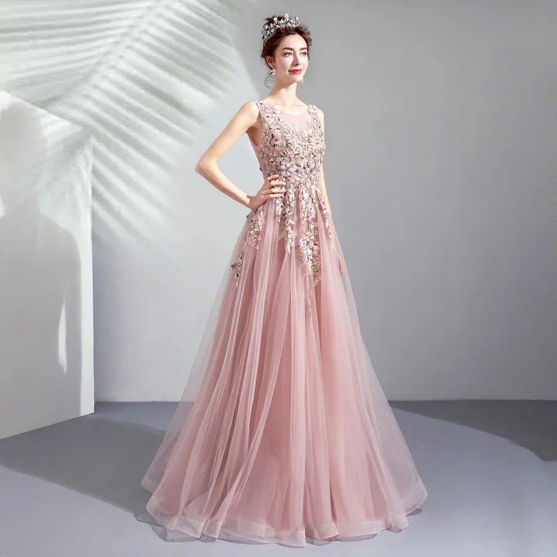 2024 Pink Luxury V Neck Sequins Prom Dress Floor Length With Beaded Elegant Evening Party Dress For Women