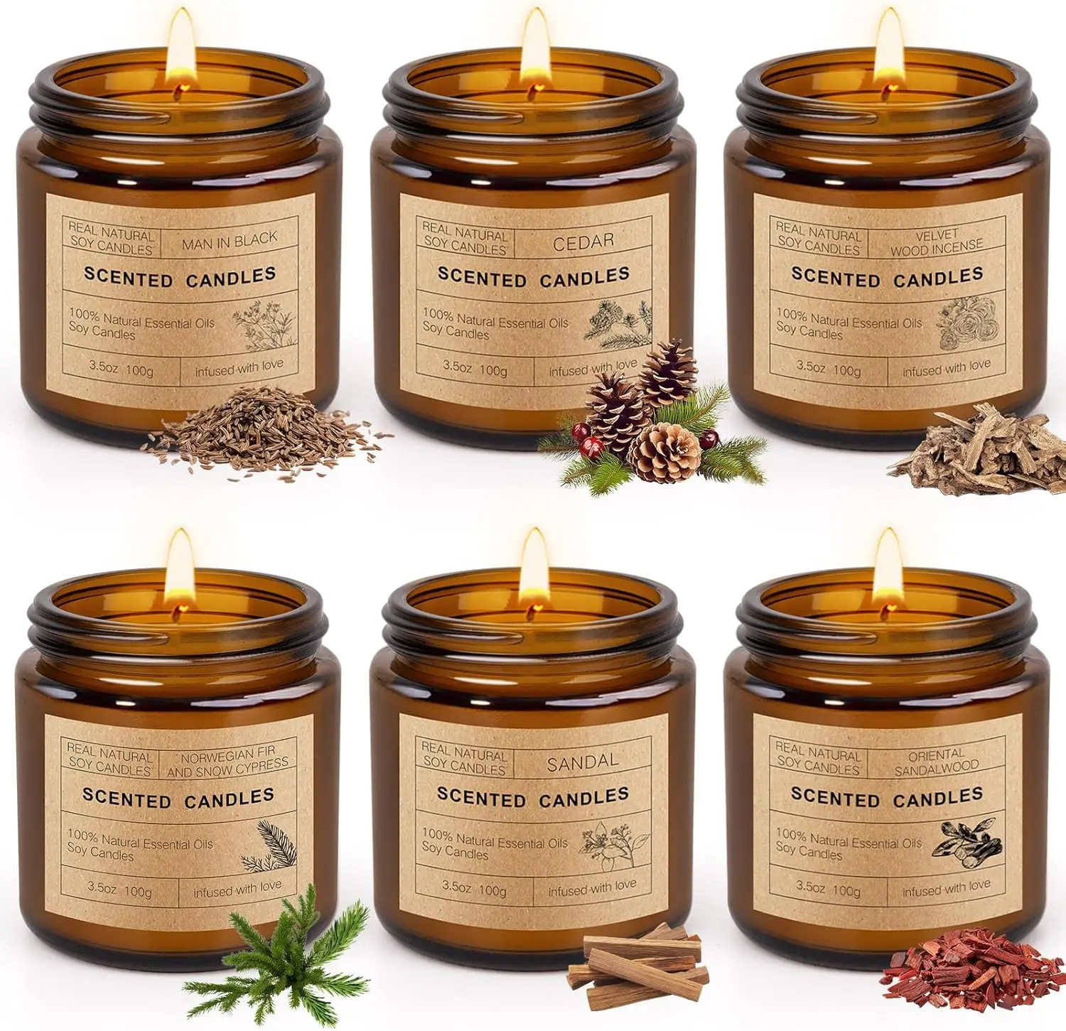 

6 упаковок ароматерапевтических соевых свечей, 150 часов, подарочный набор с длинным ожогом для женщин и мужчин, Рождество, День благодарения, День рождения