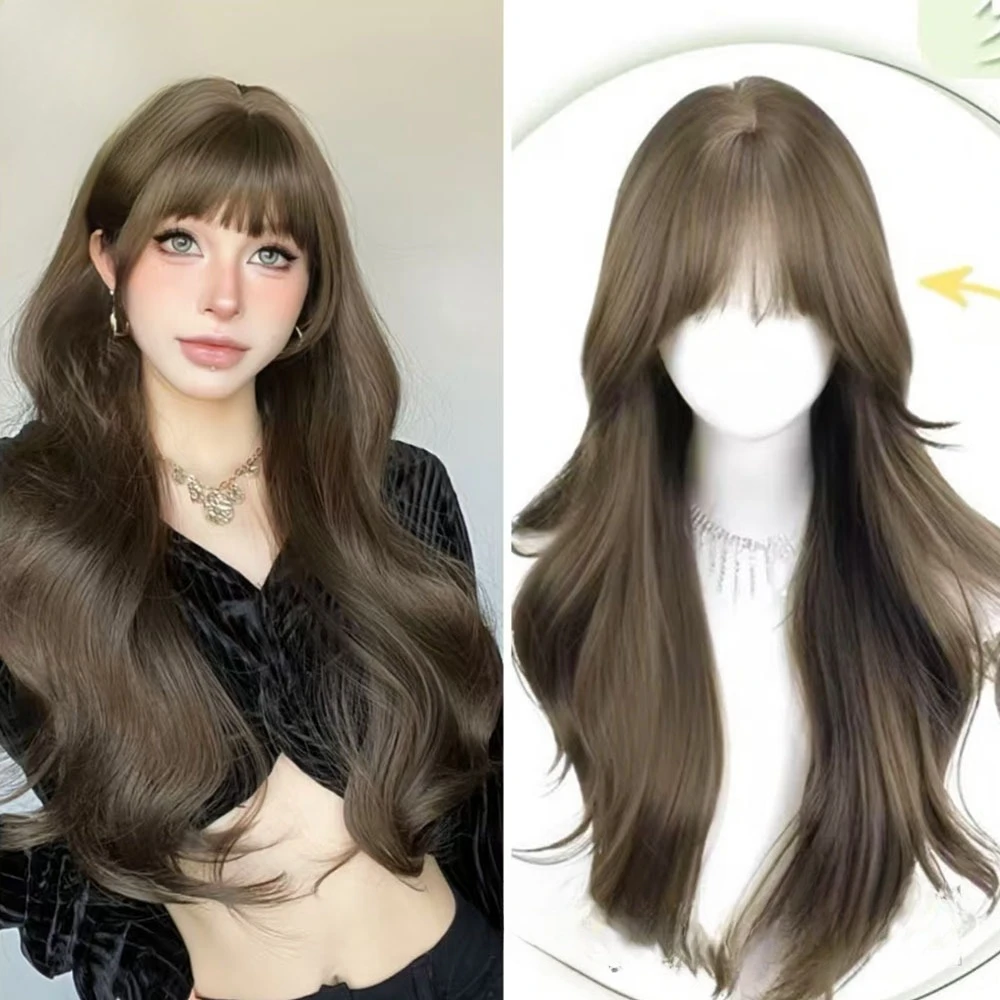 

Wig female big wave air bangs long curly hair natural simulation big scalp whole top chemical fiber full headgear wigs