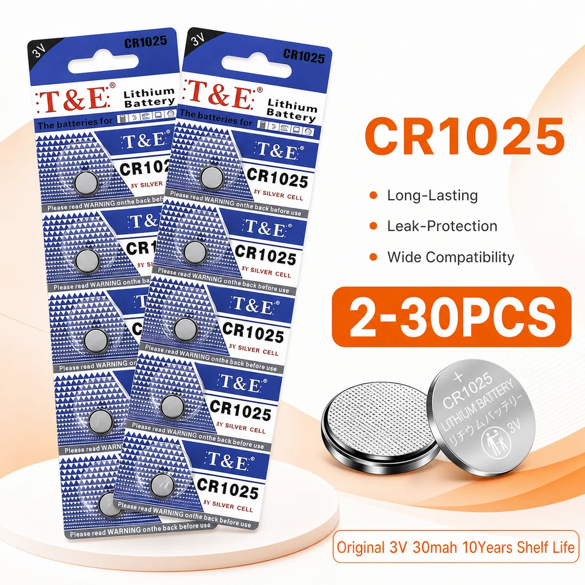 Lithium Coin Cell Battery CR1025 3V 2PCS-30PCS, DL1025 BR1025 LM1025 5033LC Replacement for Watch Toy Remote