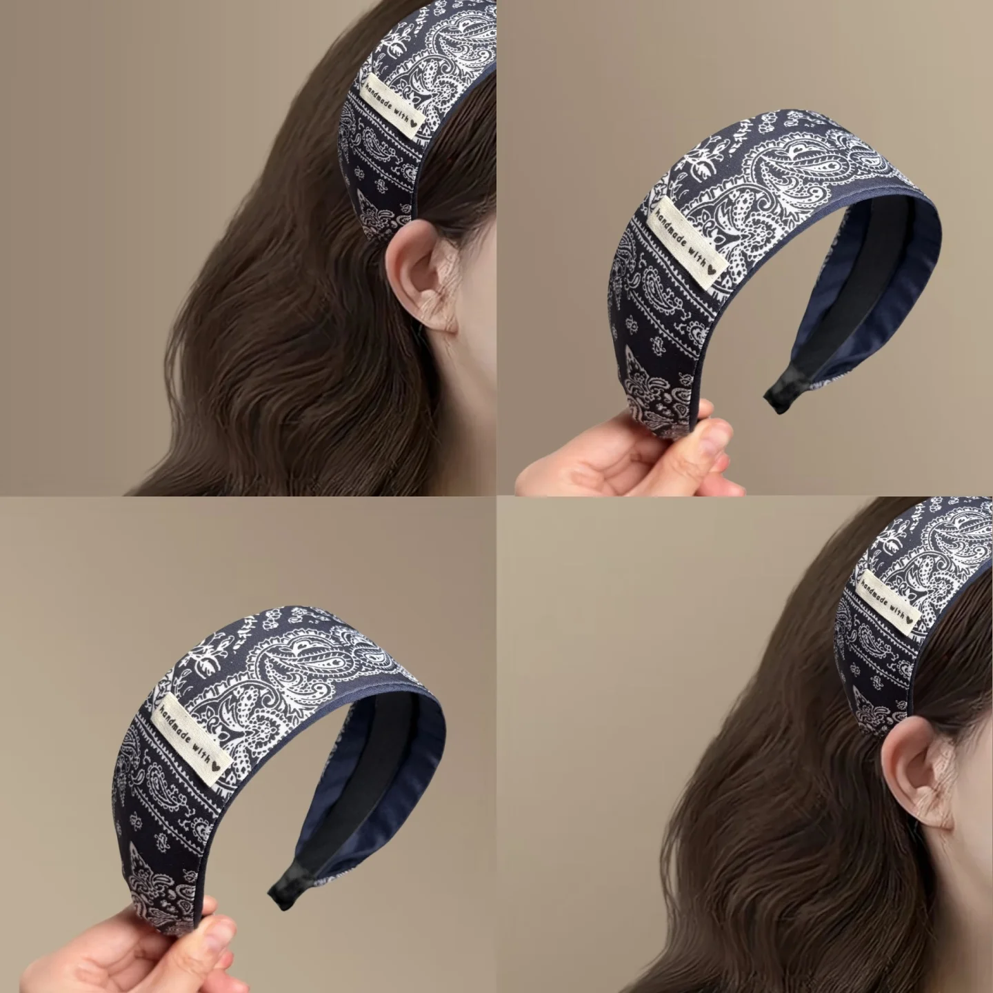 Fashionable Wide  Hairband Women's Denim Travel Outdoors Casual Versatile Walnut Flower Headband Stylish Sensation