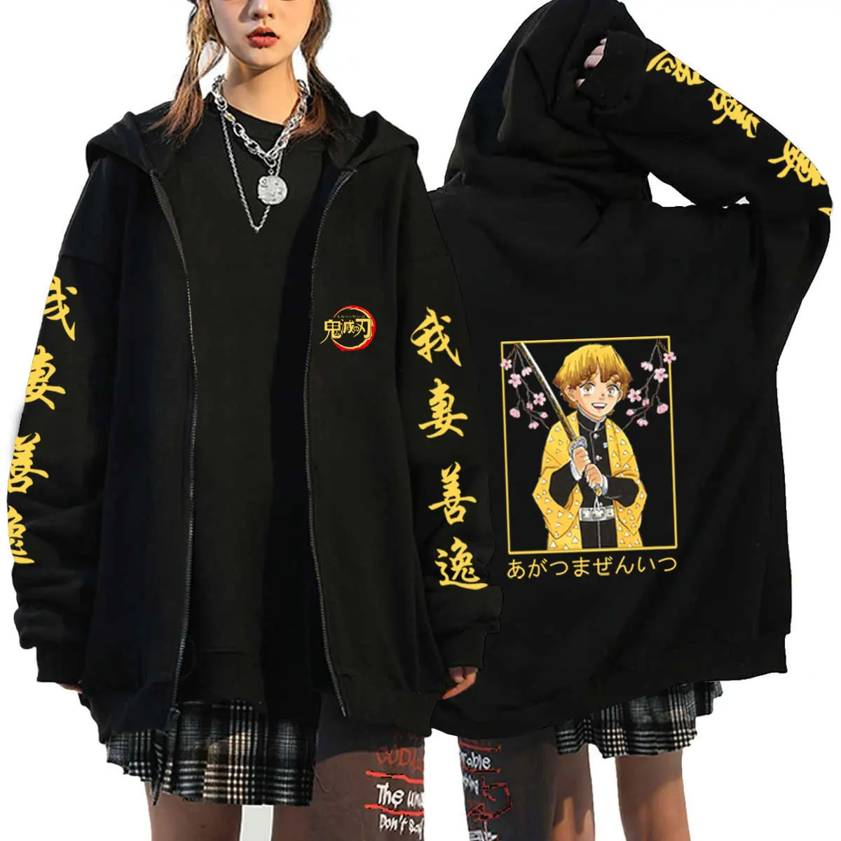 Demon Slayer Anime Harajuku Hoodies Men Women Rengoku Kyoujurou Graphic Zip Hoodie Pullover Kimetsu No Yaiba Sudaderas Hombre