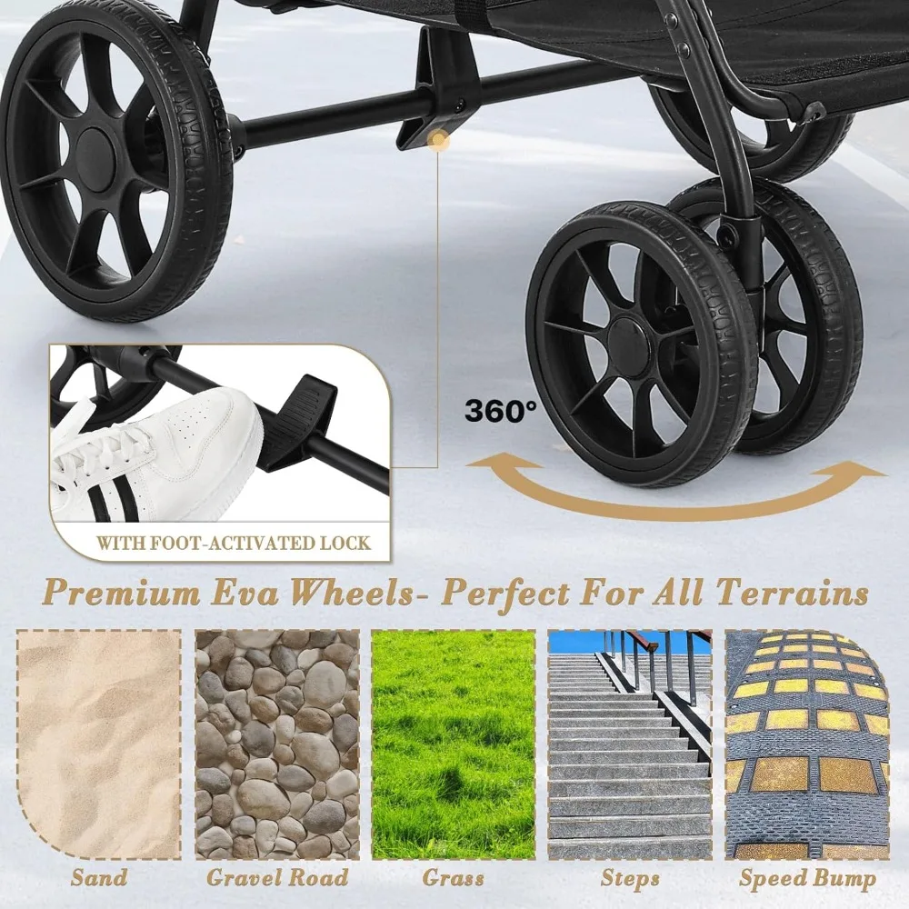 Kereta Dorong Anjing untuk Anjing Kecil/Sedang, Kereta Dorong Hewan Peliharaan Lipat dengan Carrier yang Dapat Dilepas, Kereta Dorong Kucing Portabel untuk Perjalanan