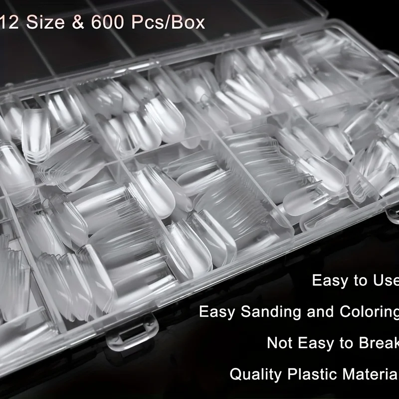 120/240/330/600pcs Medium Square Fake Nails - Clear Press-On Nails with Removable Gel Tips, Full Coverage Artificial Nails for S