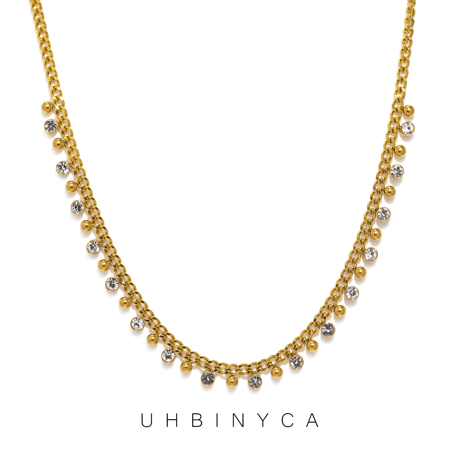 

Stainless Steel Lock Chain Necklace for Women, 18K Gold Plated, Minimalist Design with Sparkling Cubes, Shimmering for Daily