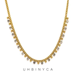 Stainless Steel Lock Chain Necklace for Women, 18K Gold Plated, Minimalist Design with Sparkling Cubes, Shimmering for Daily