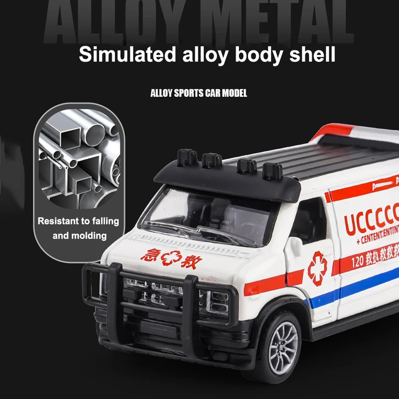 High-simulation Alloy Police Car Ambulance Model Light Music Finale Alloy Car Model Children\'s Educational Car Toy Birthday Gift