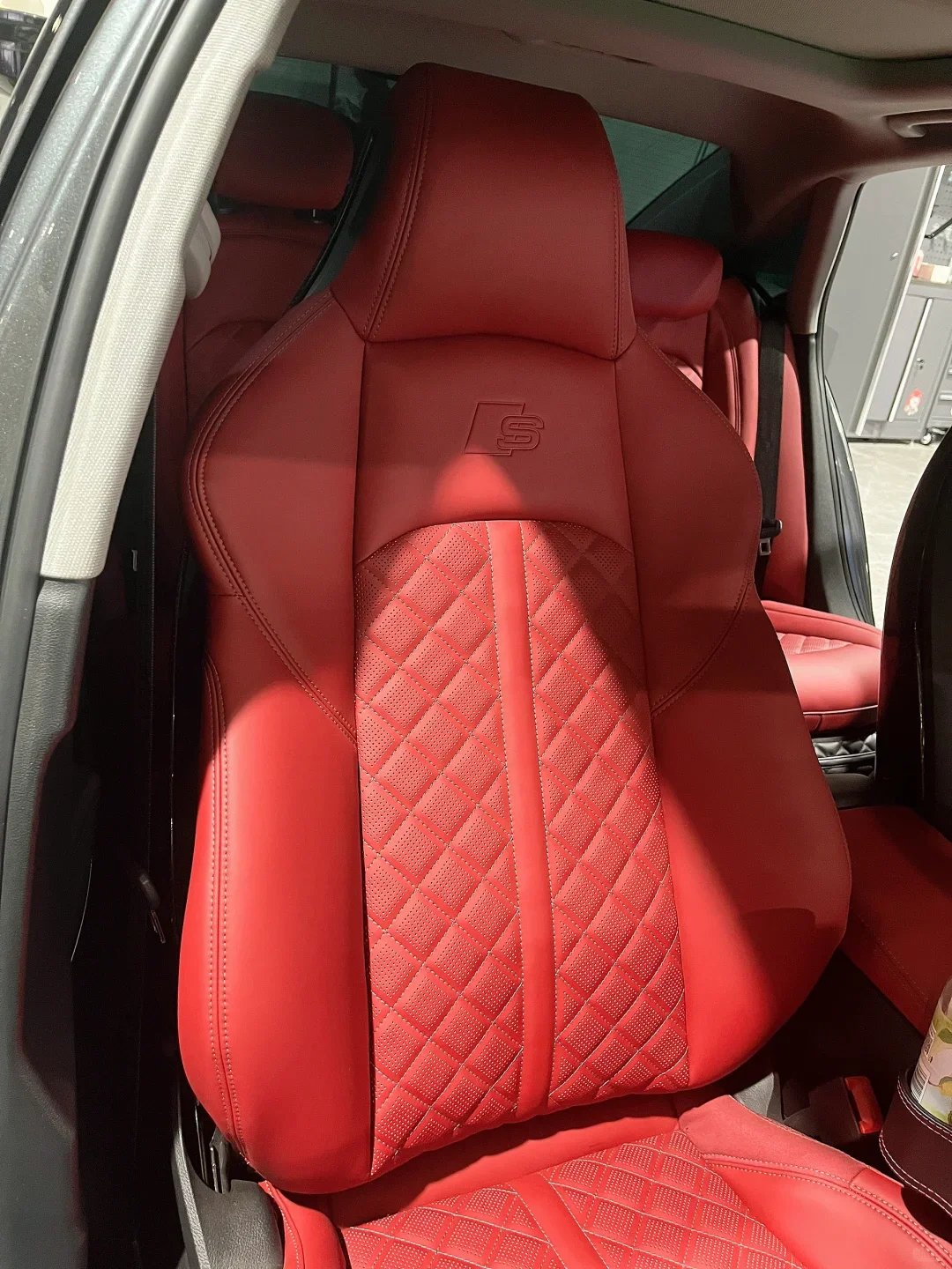 YLC A4 Comfortable Red S4 Modified Seat Foam Kit with PU Leather Cover Door Panels for Front and Rear for audi