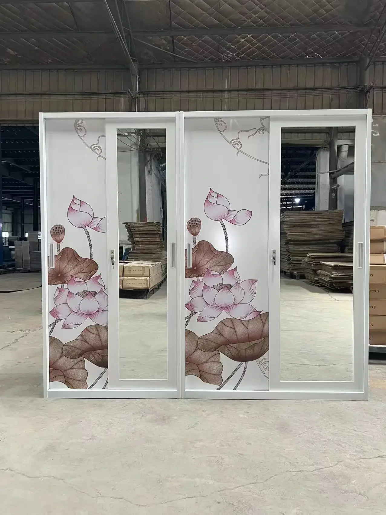 A Slide Doors Mirror White Kids Modern Steel Storage Bedroom Sliding Metal Cabinet Locker Wardrobe Closet