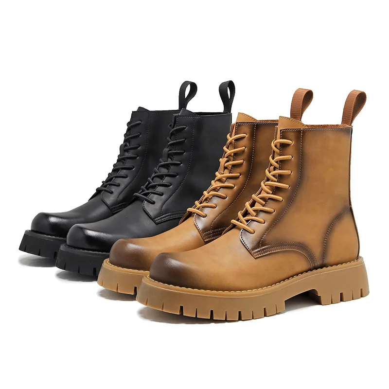 Zomer 2023 Nieuwe Jeugd Ronde Neus Hoge Top Laarzen Mid-Barrel Hak Lederen Platform Retro Motorlaarzen Combat Boots Cowboy Laarzen