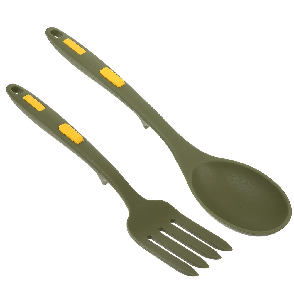 1 set 1 Set Silicone Fork Spoon Set Smooth Edges Non-Scratch Cooking Utensils For Nonstick Cookware Kitchen Camping Restaurant
