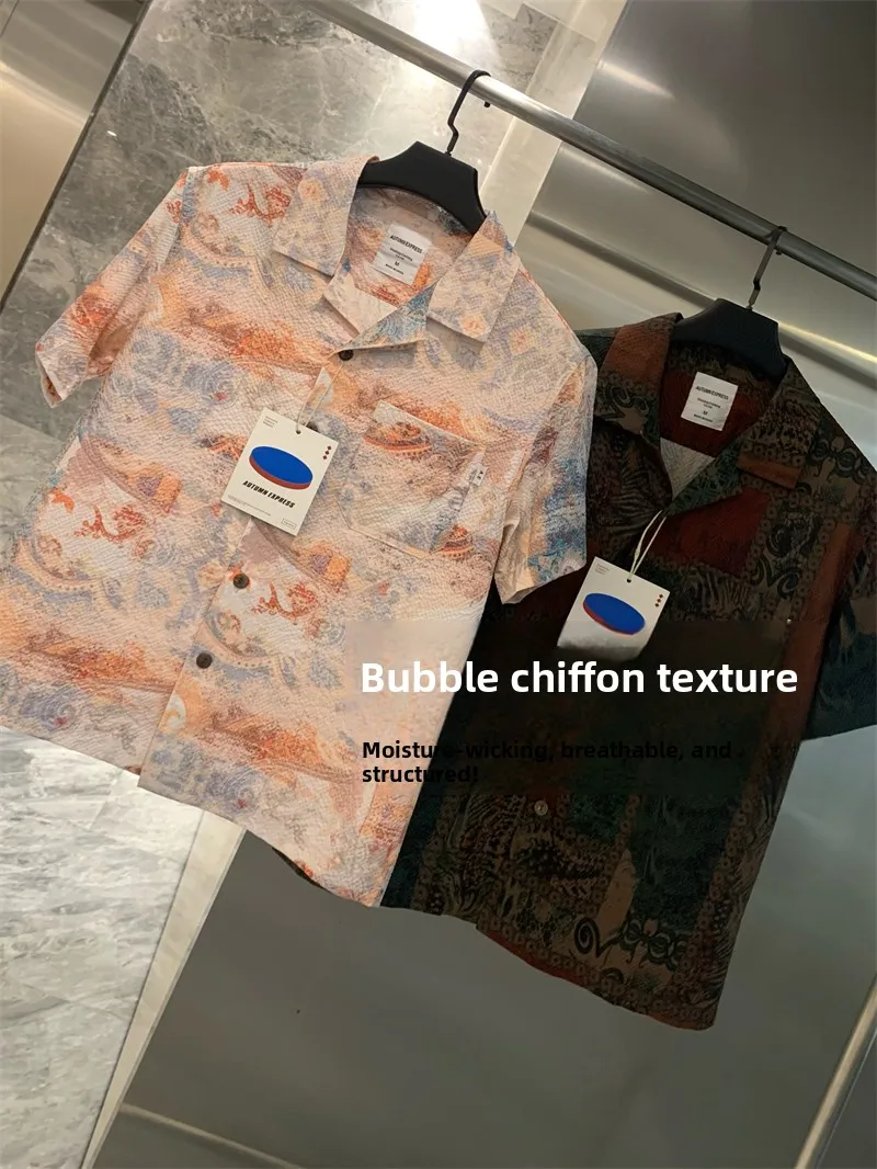 

Легкая пузырчатая ткань Hawaii Beach Sle, свободный кубинский воротник ort Sve irt, мужская дышащая летняя повседневная одежда irt