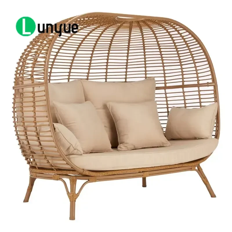 Nordic Rattan Double Sofa Outdoor Garden Bird Nest Lounge Chair Villa Courtyard Patio Furniture Art Bed Combination Set