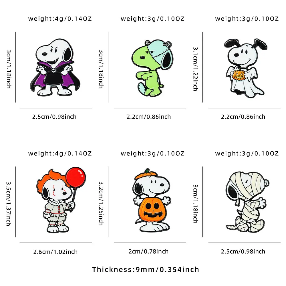 6 Stück Halloween-Themen Niedliche Cartoon-Hunde Emaille-Pin-Kollektion Dekorative Anstecknadeln für Taschen Urlaubsgeschenk für Freunde – Detail 1