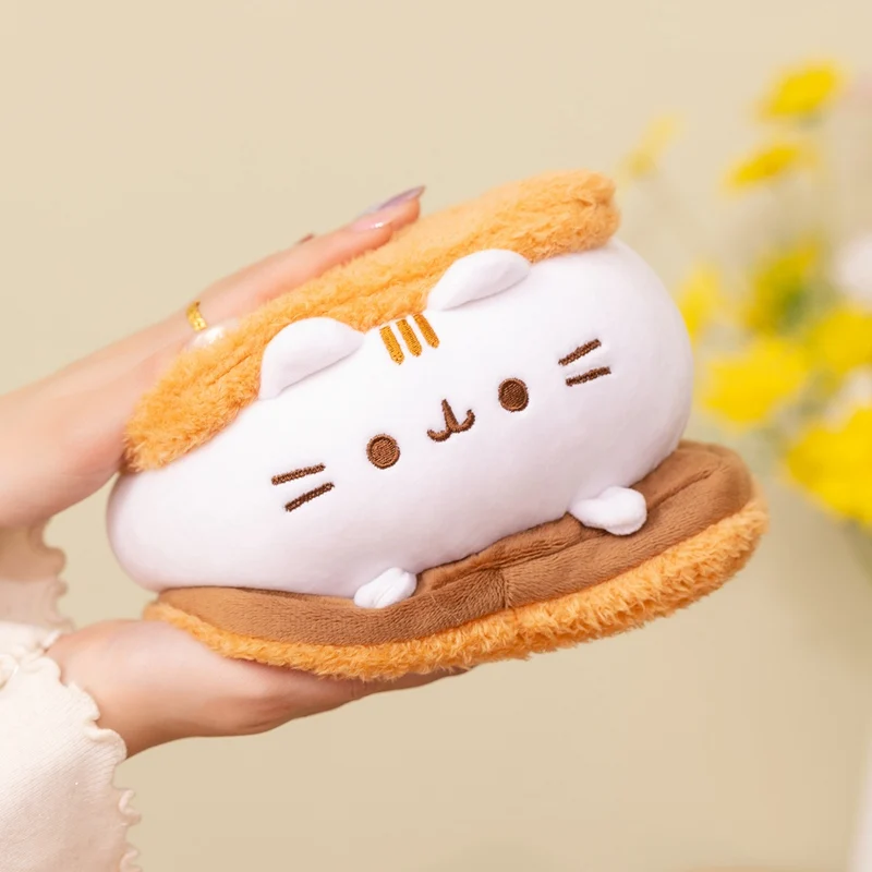Cream Sandwich Cat Plush Toy Soft Cute Biscuit Pillow Kawaii Animal Kitty Plushie Stuffed Doll for Girls Boy Lovely Home Decor