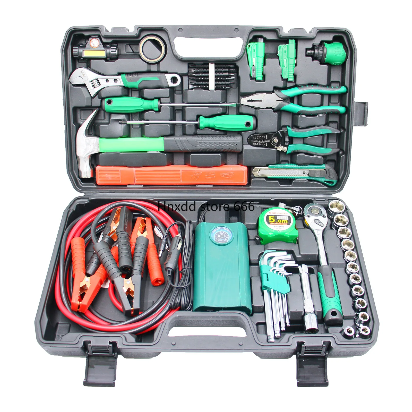 Self-driving tour vehicle emergency maintenance toolbox set with live wire air pump auto repair