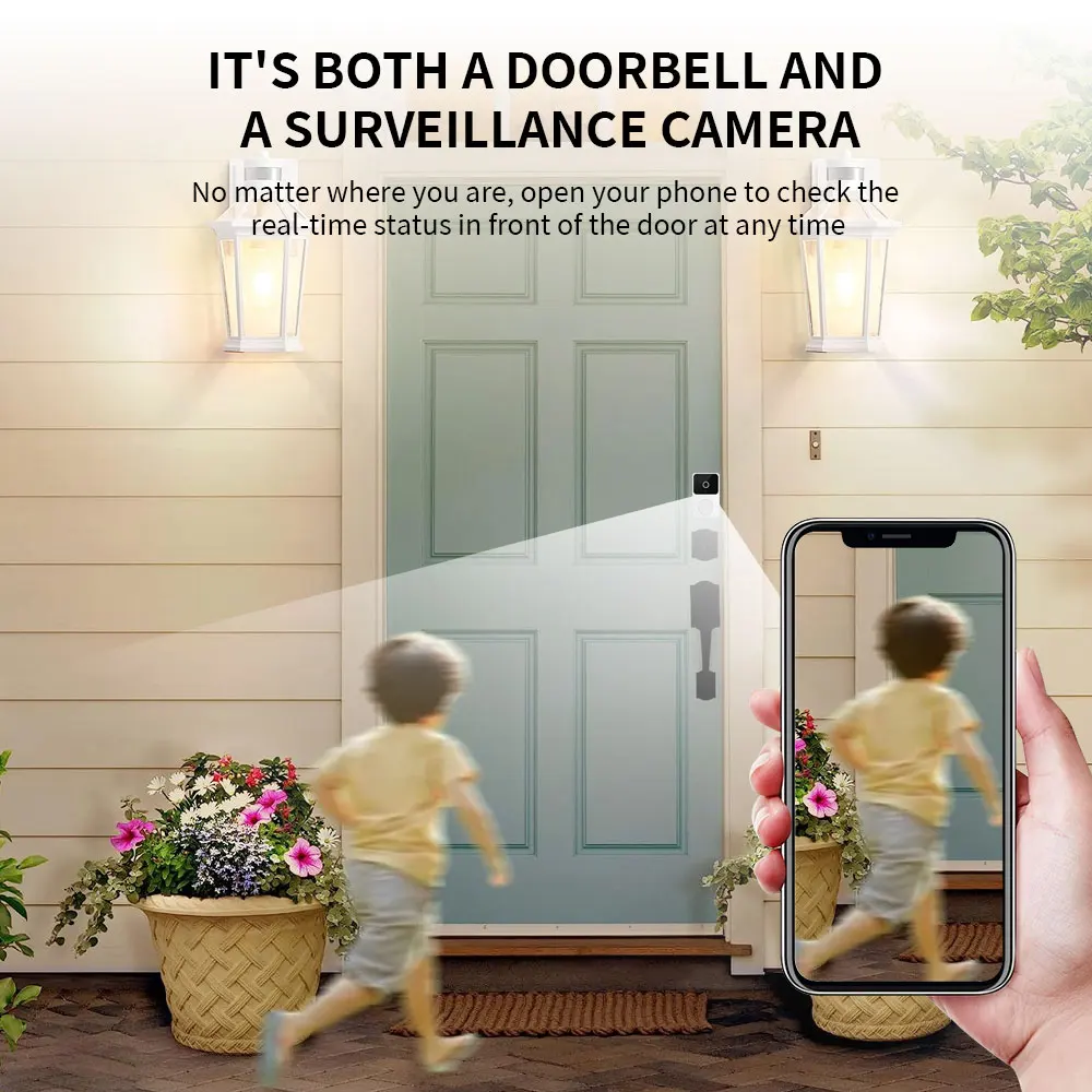 กริ่งประตูวิดีโอไร้สาย H5 2.4G WIFI ความคมชัดสูง มองเห็นในเวลากลางคืน บันทึกภาพใบหน้า จัดเก็บข้อมูลบนคลาวด์ฟรี ระบบสื่อสารเสียงสองทาง ควบคุมระยะไกล