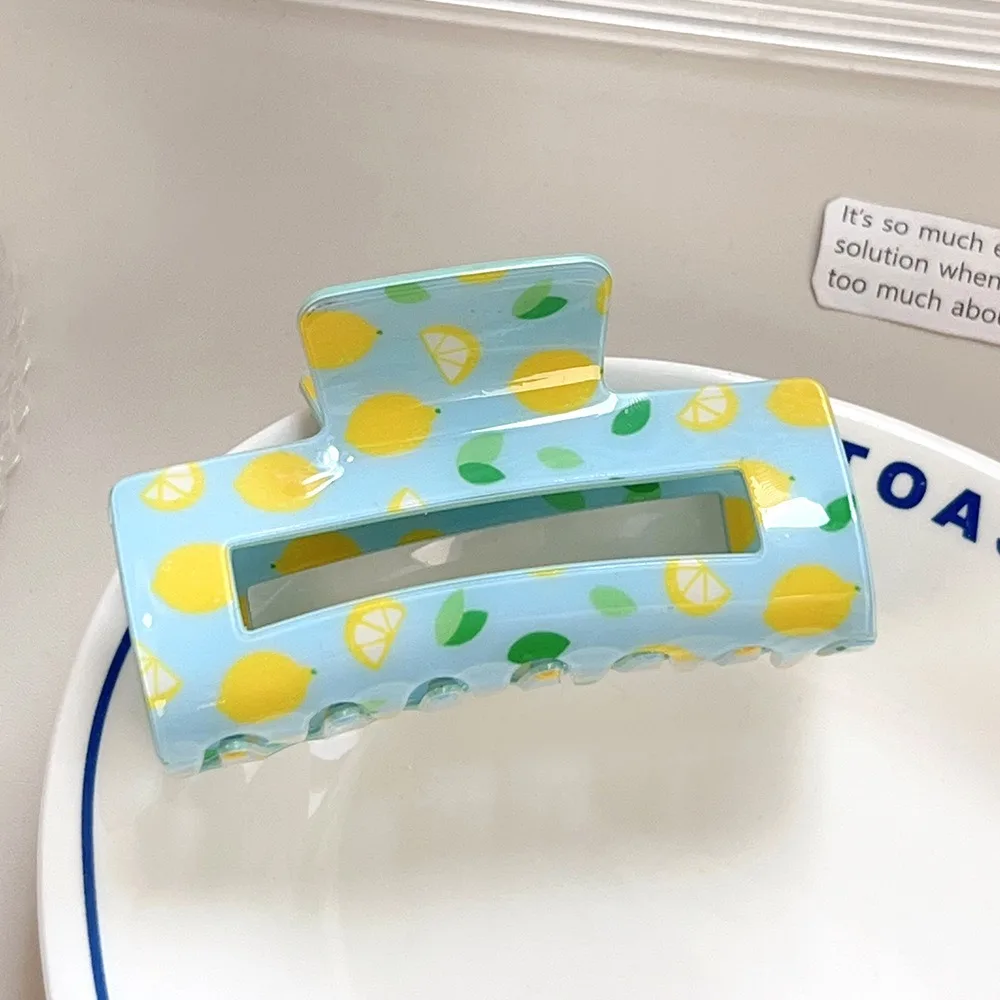 

Cherry/Watermelon Fruit Series Crab Clip Square Hollow Geometry Hair Claw Lovely Colorful Acetic Acid Shark Clip Wash Face