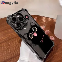 For Vivo V40 Pro Lite X200 Pro Mini Y300 Y200 Pro 5G Y28 Y38 Y18 4G 5G Phone Case Black Cat Cartoon Pattern Clear Soft Cover