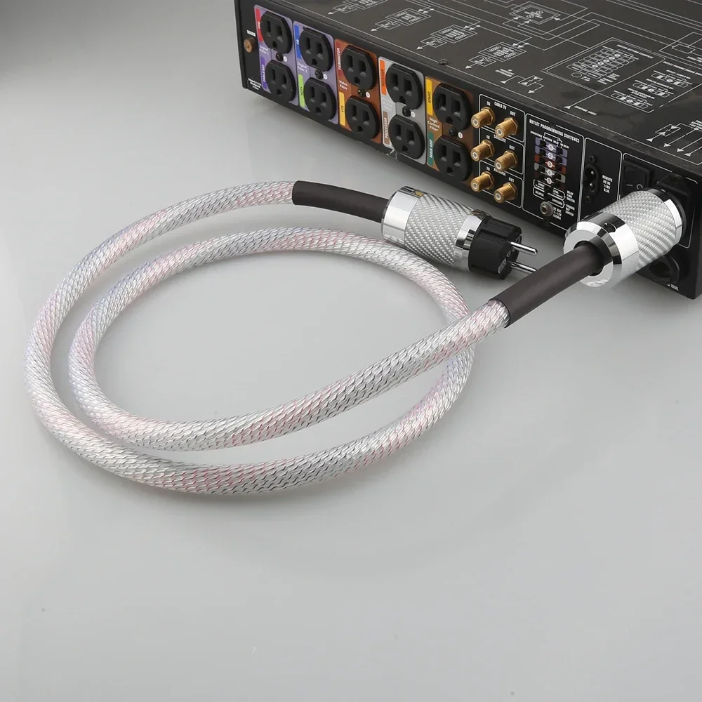 HIFI 9/12/15 cores Schuko كابل الطاقة الاتحاد الأفريقي/الولايات المتحدة/الاتحاد الأوروبي سلك الطاقة مع قابس ألياف الكربون لمضخم الصوت مشغل أقراص مضغوطة