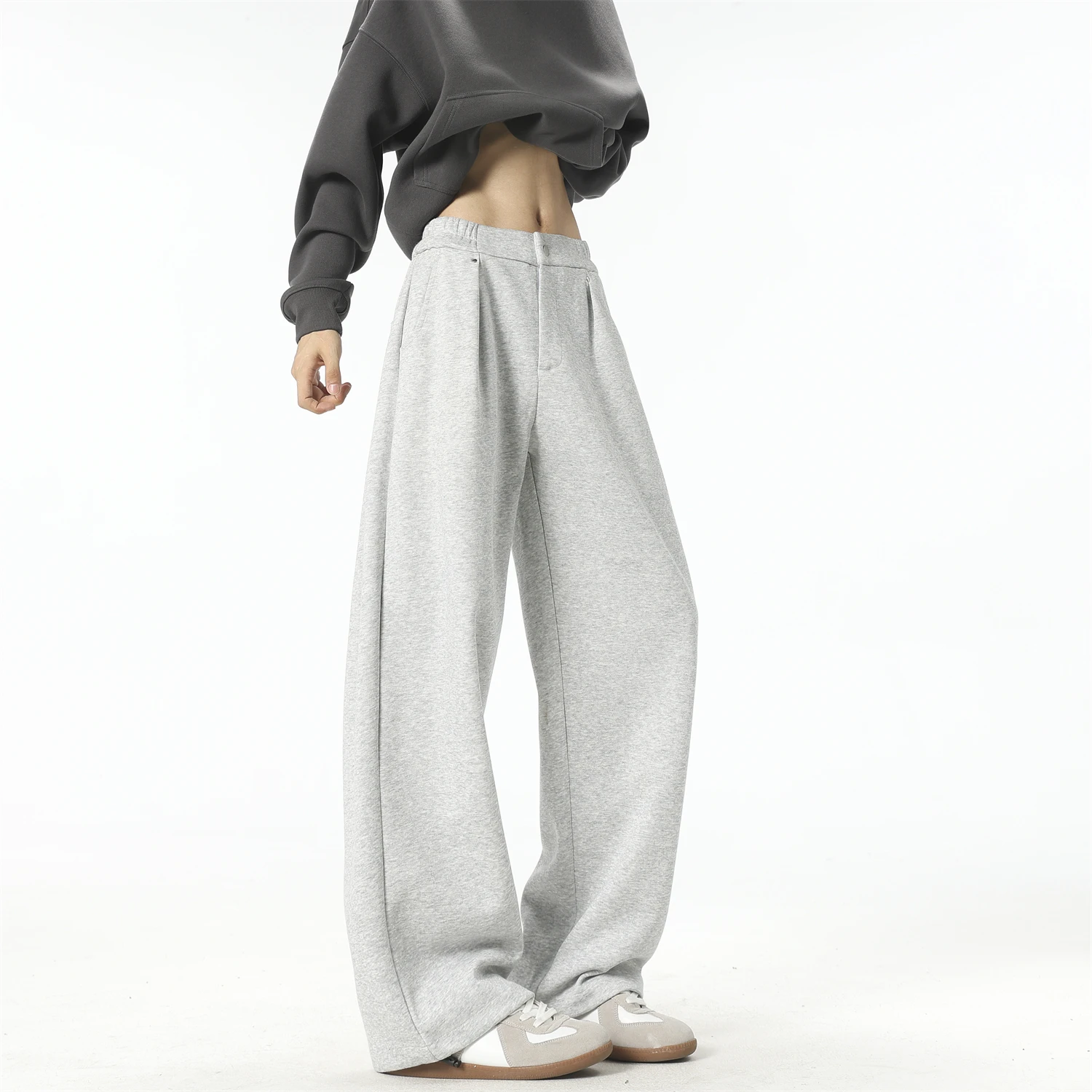 

Autumn Winter Men's Loose Straight Leg Pants Heavyweight Sweatpants Casual Loose Fit Hong Kong Sle Knitted Cotton Blend