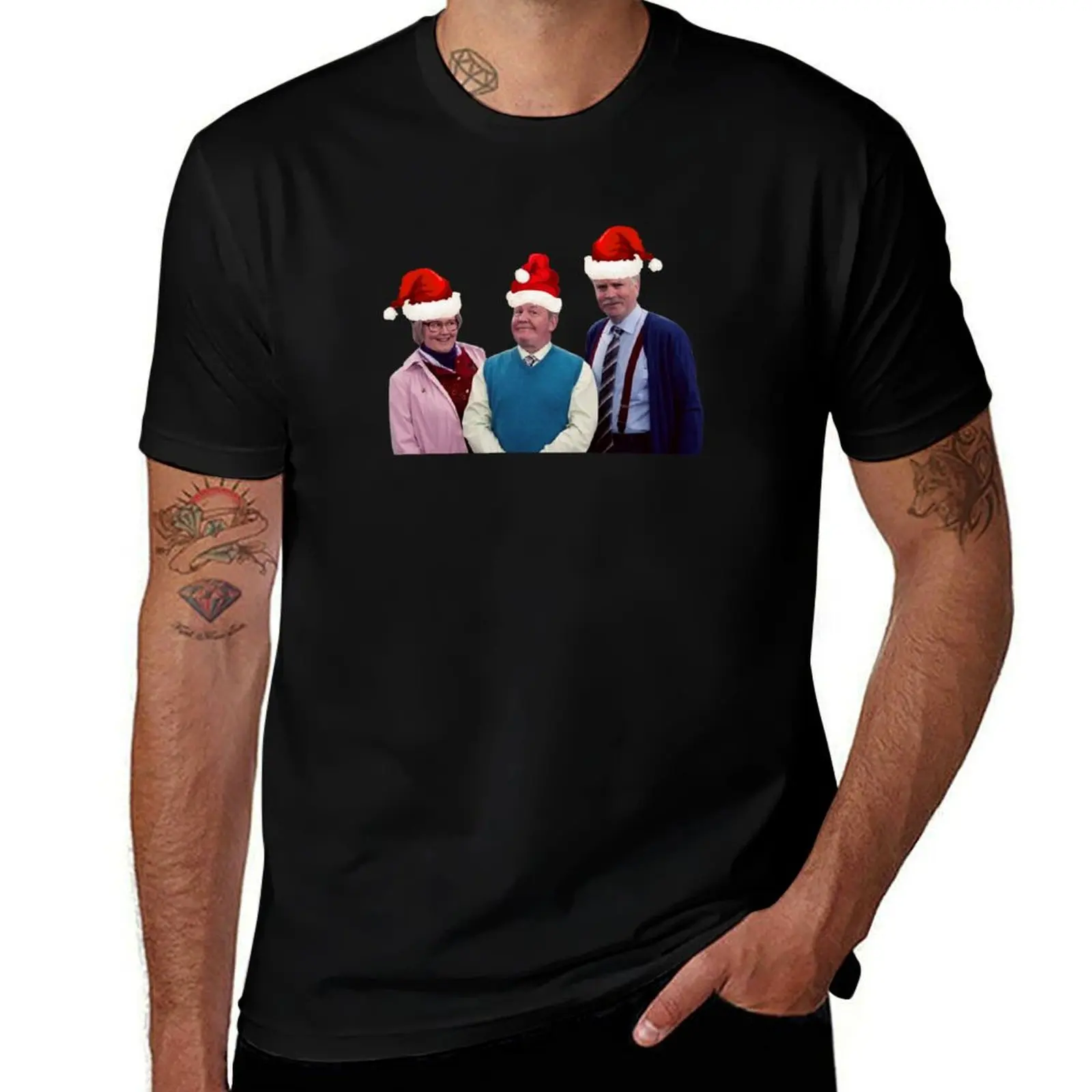 Still Game, Still Christmas - Jack, Victor and Isa with Santa Hats T-Shirt Street Art Print Tee Shirt T-Shirt