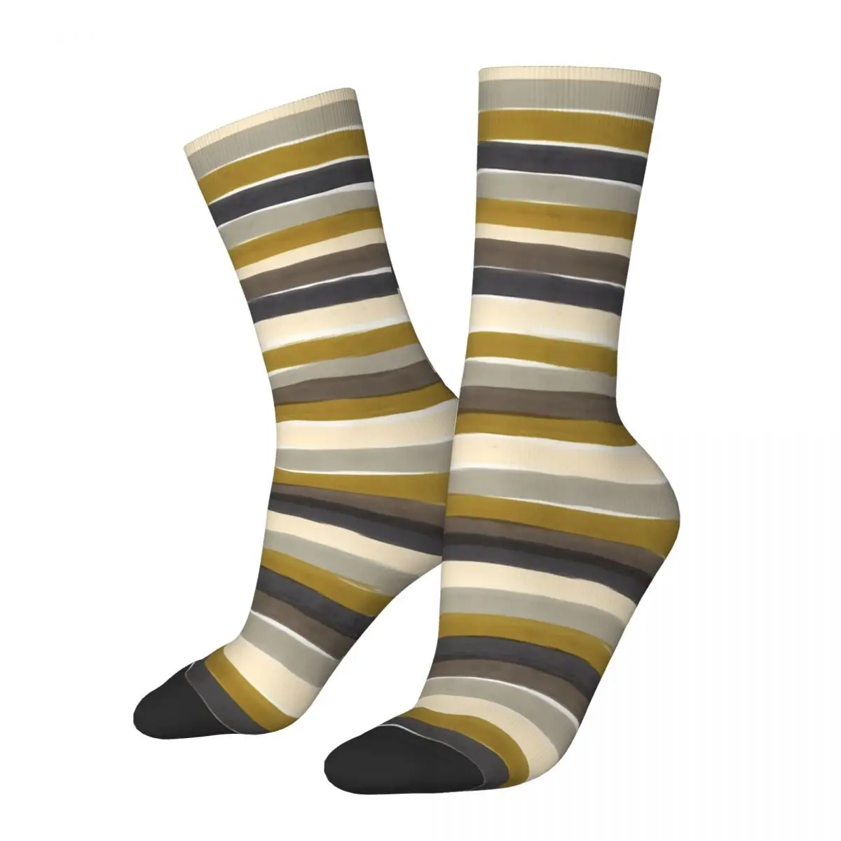 Men's Socks Camouflage Colors Striped Pattern Horizontal Brown And Green Retro Harajuku Striped Hip Hop Pattern Crew Crazy Sock