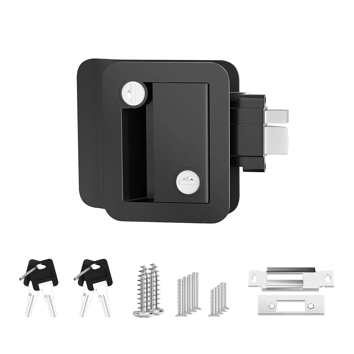 

RV Door Lock Camper Premium Door Handle Latch Replacement with 4 Keys Fits 2.75"x3.75" Holes Entry Door Lock Set for RV Camper