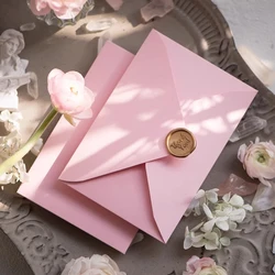 5pcs Cute Solid Pink Envelopes Thick Paper Wedding Party Invitations Card Cover Korean Stationery Kawaii Wax Seal Stickers