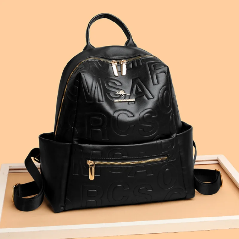 

New Women's Fashion Luxury Large Capacity Travel Backpacks Letter Designer Soft Leather Double Zipper Shoulder Bags School Bag