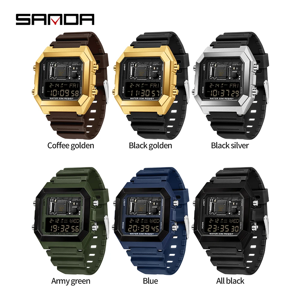 SANDA2025 Fashion Students Electronic Watch Square Multifunction Waterproof proof Calendar Luminous Outdoor Sports 6216 Watches