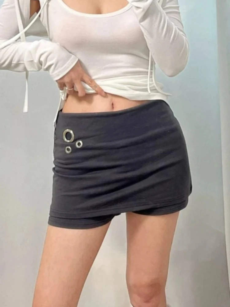 zjaiss 2026 Summer Anti-Chafing Safety Mini Skirts Korean Style O-Ring Decor Slim Figure-Hugging Versatile Women Skirt