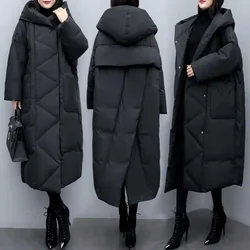 Parka lungo e spesso con cerniera giacche impiombate con cappuccio donna Maxi cappotti larghi caldi tasche autunno inverno Y2k cappotto coreano Parka caldo