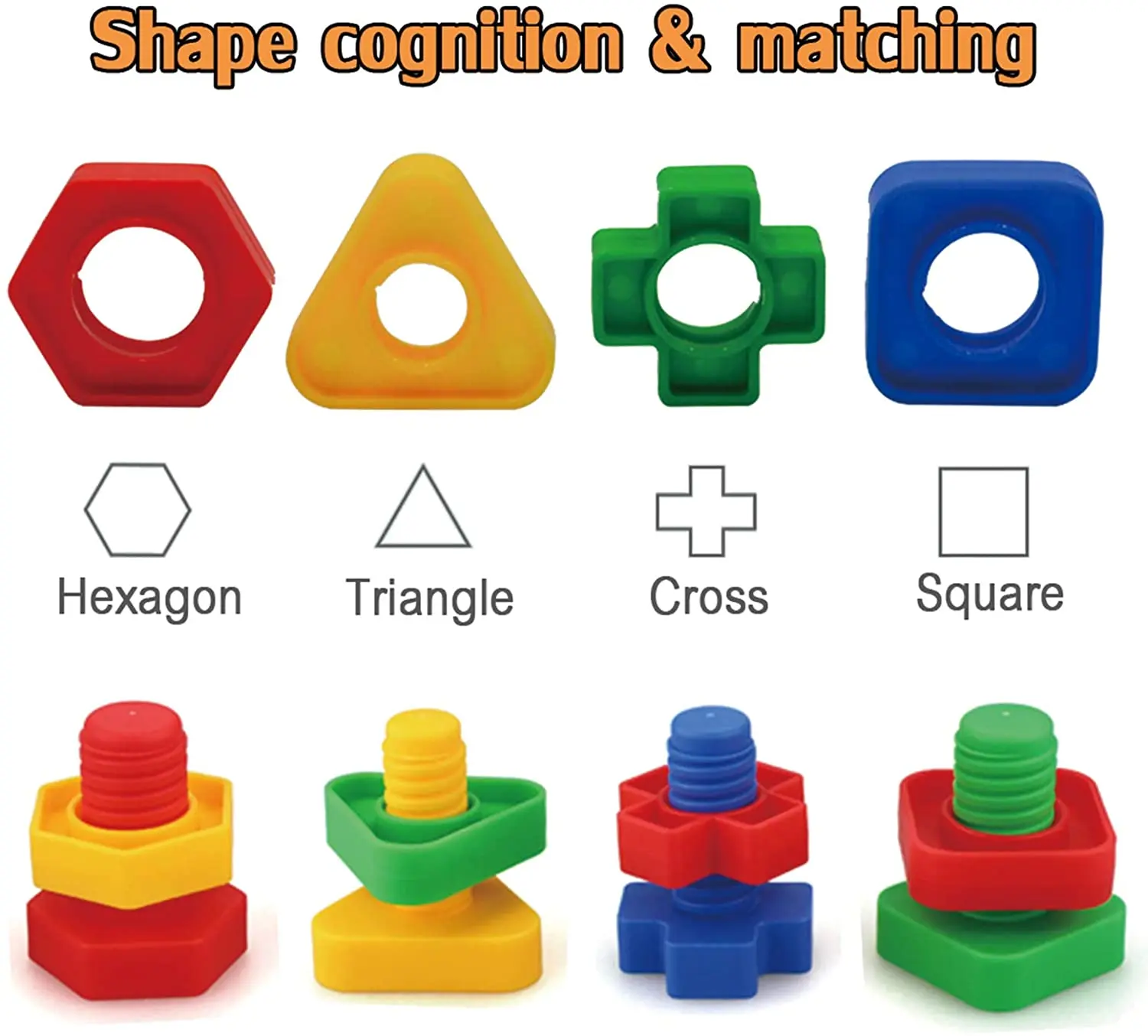 6Pcs Nut Shape Screw Building Blocks Match Puzzle Toys For Children Infant Montessori Shape Color Recognize Educational Toys