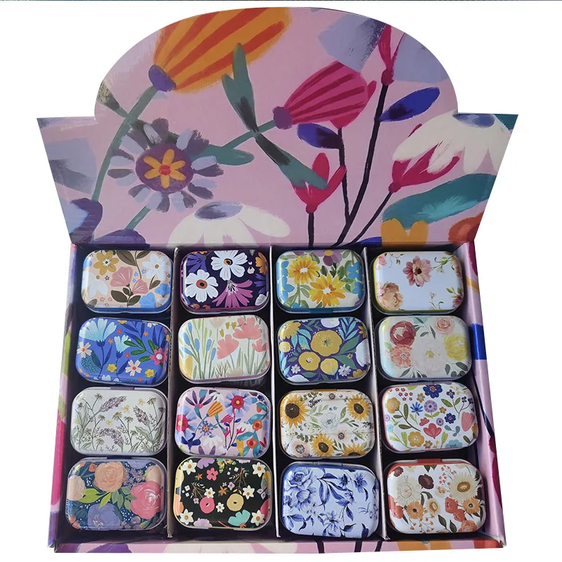 32PC Mini Vintage Flower Candy Storage Tin Box Sealed Jar Portable Chewing Gum Box With Lid Metal Jewelry Cases Home Packing Box