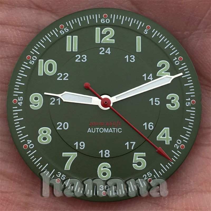 قرص ساعة أسود معقمة 29 ملم مناسبة لحركة NH36 NH35 ETA2824 PT5000 الأوتوماتيكية الأرقام العربية C3 الانارة الخضراء