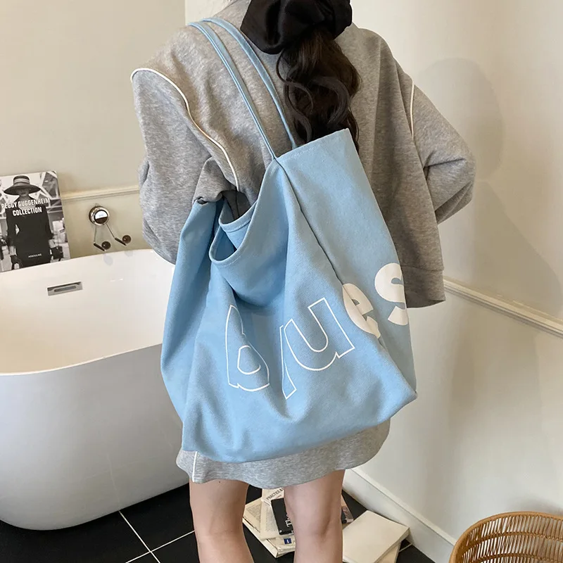 

Spring Summer New Large Capacity Canvas Student Versatile Shoulder Handheld Tote Bag Commuting Ruiying Simple