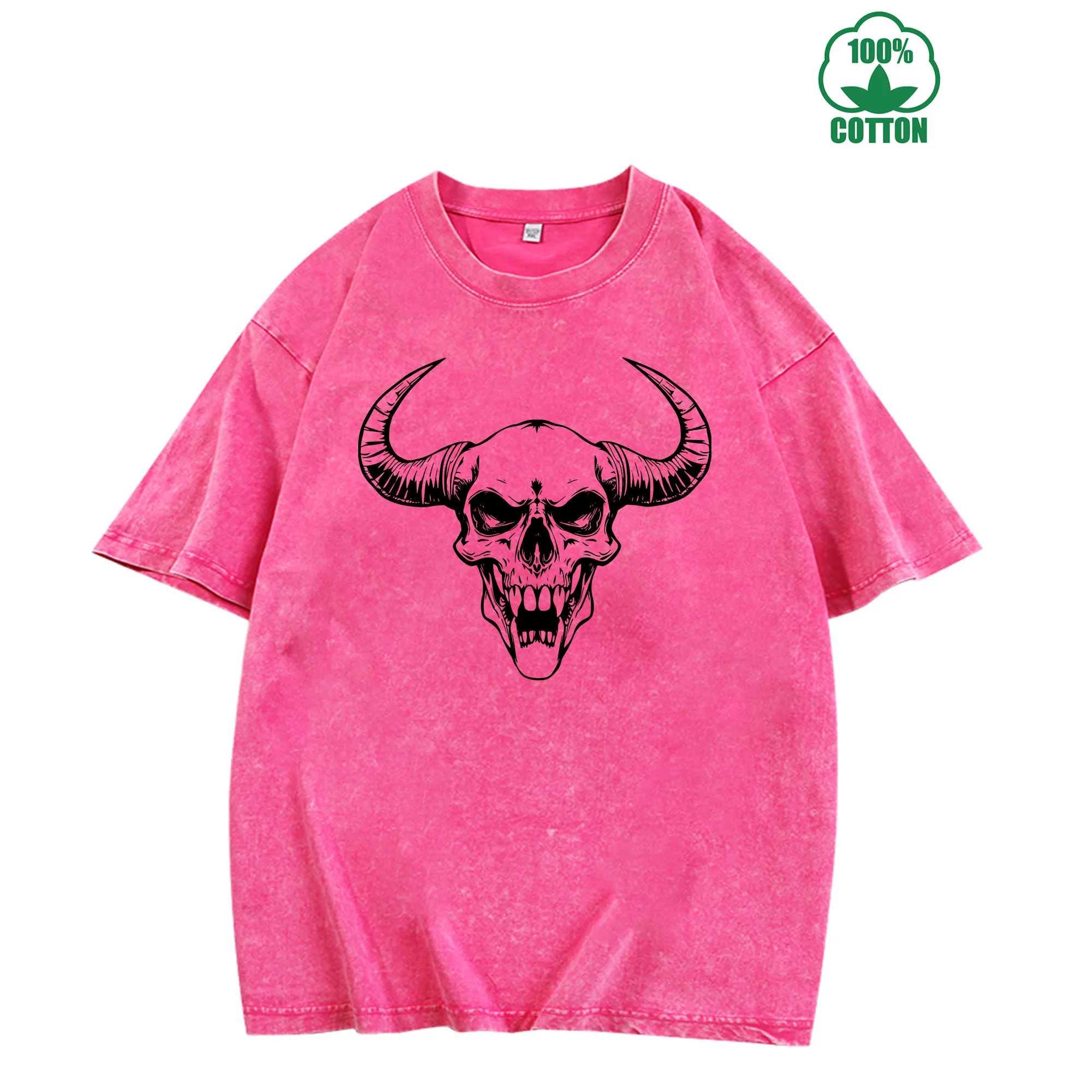 تي شيرت Skull Lord Dark Beast Vintage مغسول 230 جرام 100% قطن مريح كبير الحجم ملابس الشارع للجنسين