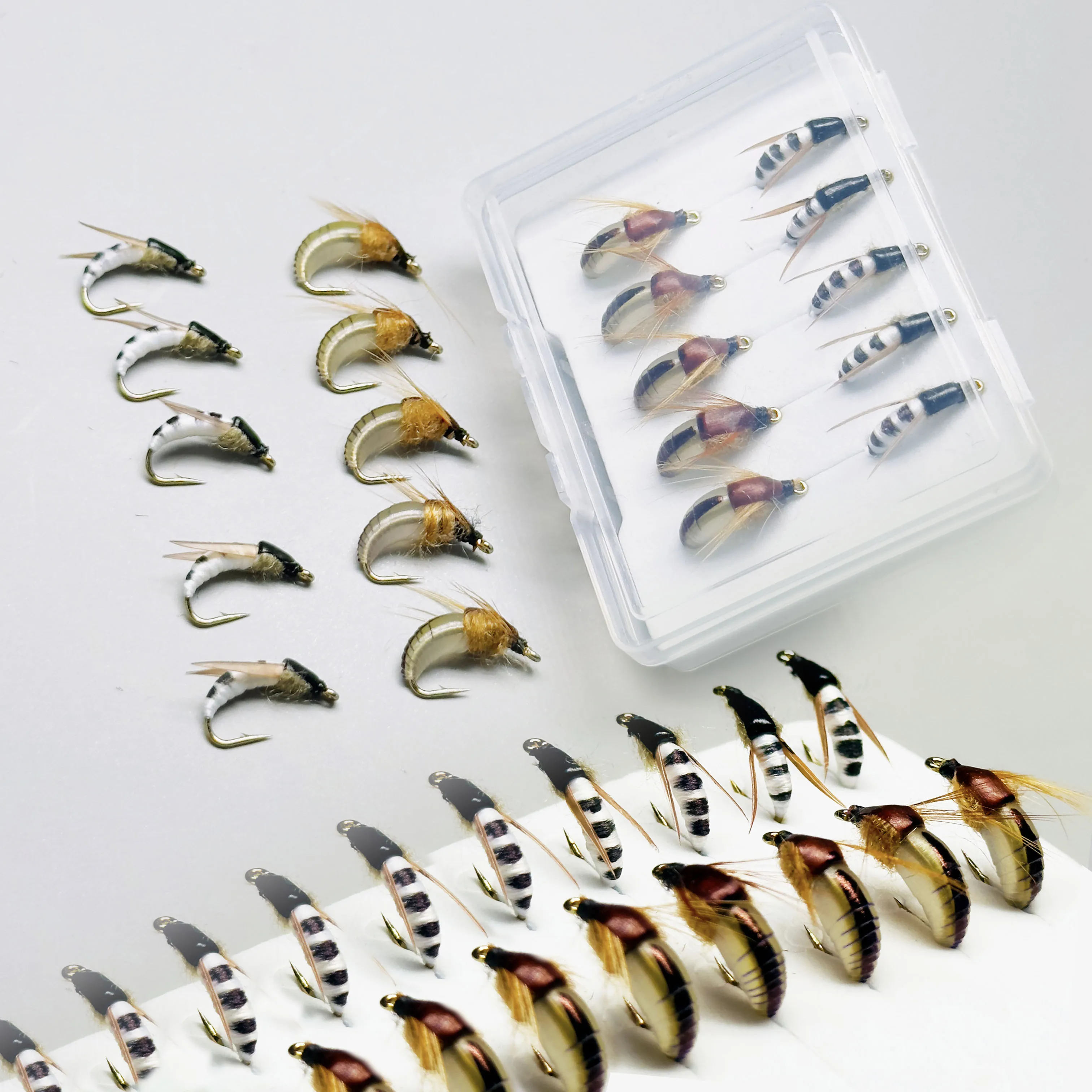 6/10 Stück Bionics White Moth & Scud Nymphen-Fliegenköder, nasse Fliegenfliegen, Forelle/Barsch/Barsch/Wels/Karpfen/Walleye, Fliegenfischenköder, Nymphen