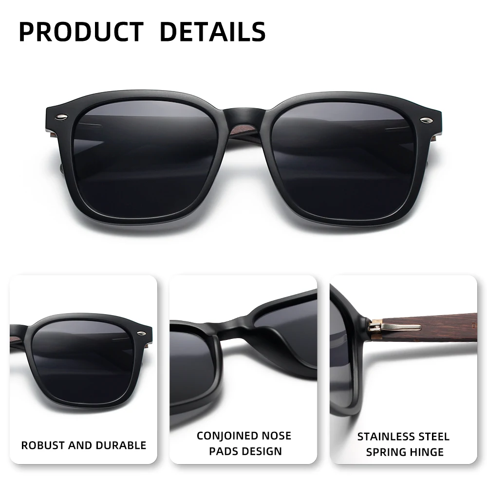 HOPEWOOD Kacamata Hitam Kayu Klasik Bermerek Kacamata Fashion UV400 Terpolarisasi untuk Pria Wanita Kacamata Kasual Berkendara
