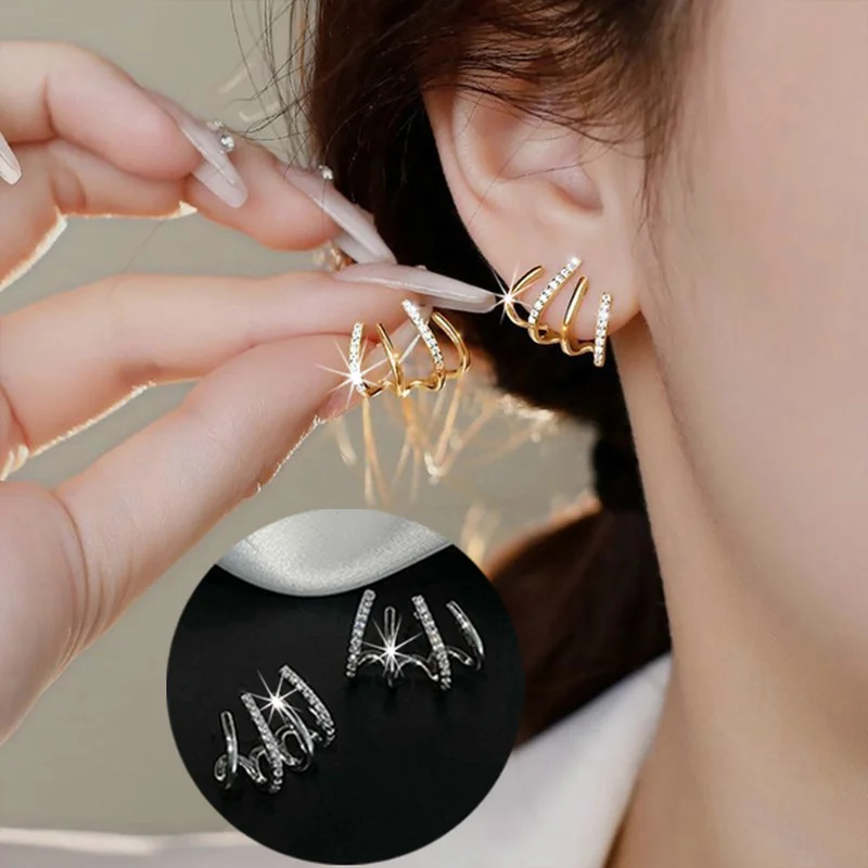 Fashion Creative Rhinestone Geometric Earrings Four Claw Earrings Earnails Claw Ear Hook Earrings Women's Fashion Jewelry Gifts