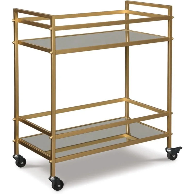 

Kailman Modern Glam Mirrored Metal Bar Cart with Casters, 32", Gold Finish