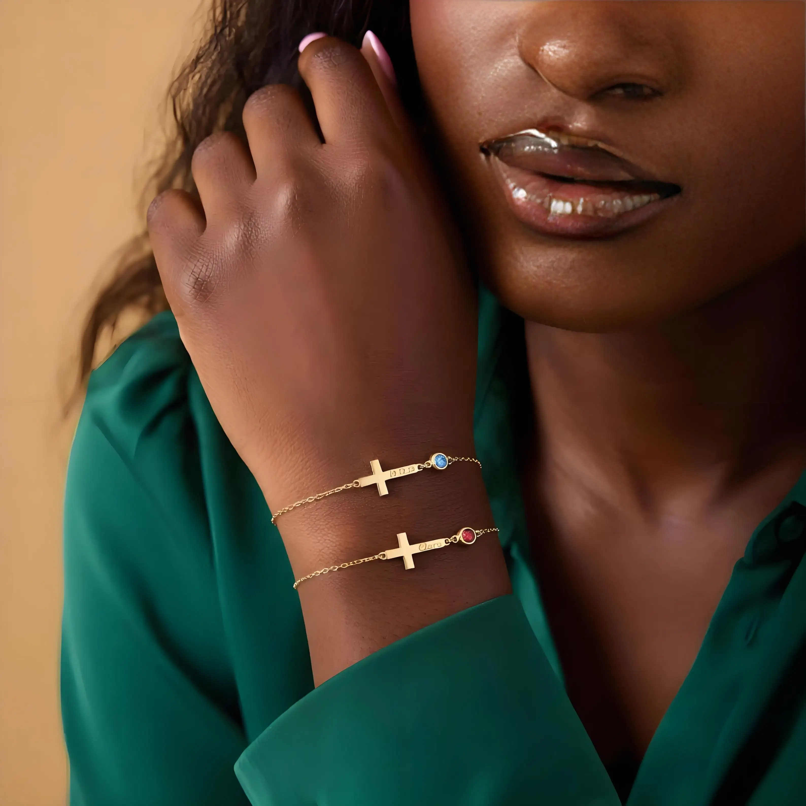 Personalized Cross Name Bracelet Dainty Chain with Birthstone for Women Daily Wear Christian Baptism Keepsake Accessory