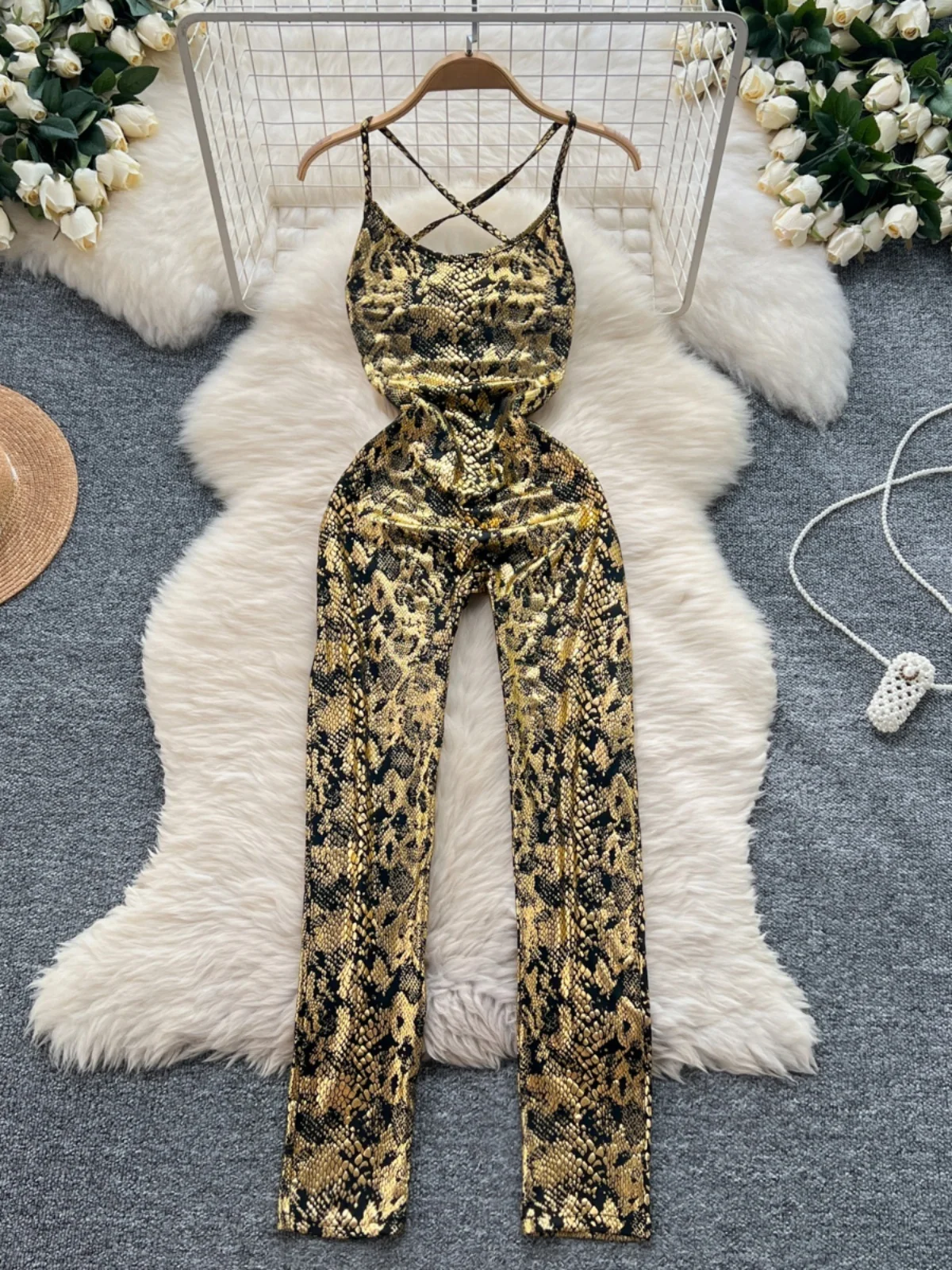 

Sexy Bal High Waist Gold Emed Slimming Women's Faionable Strapl Bodycon Suit Straight Cut Commute