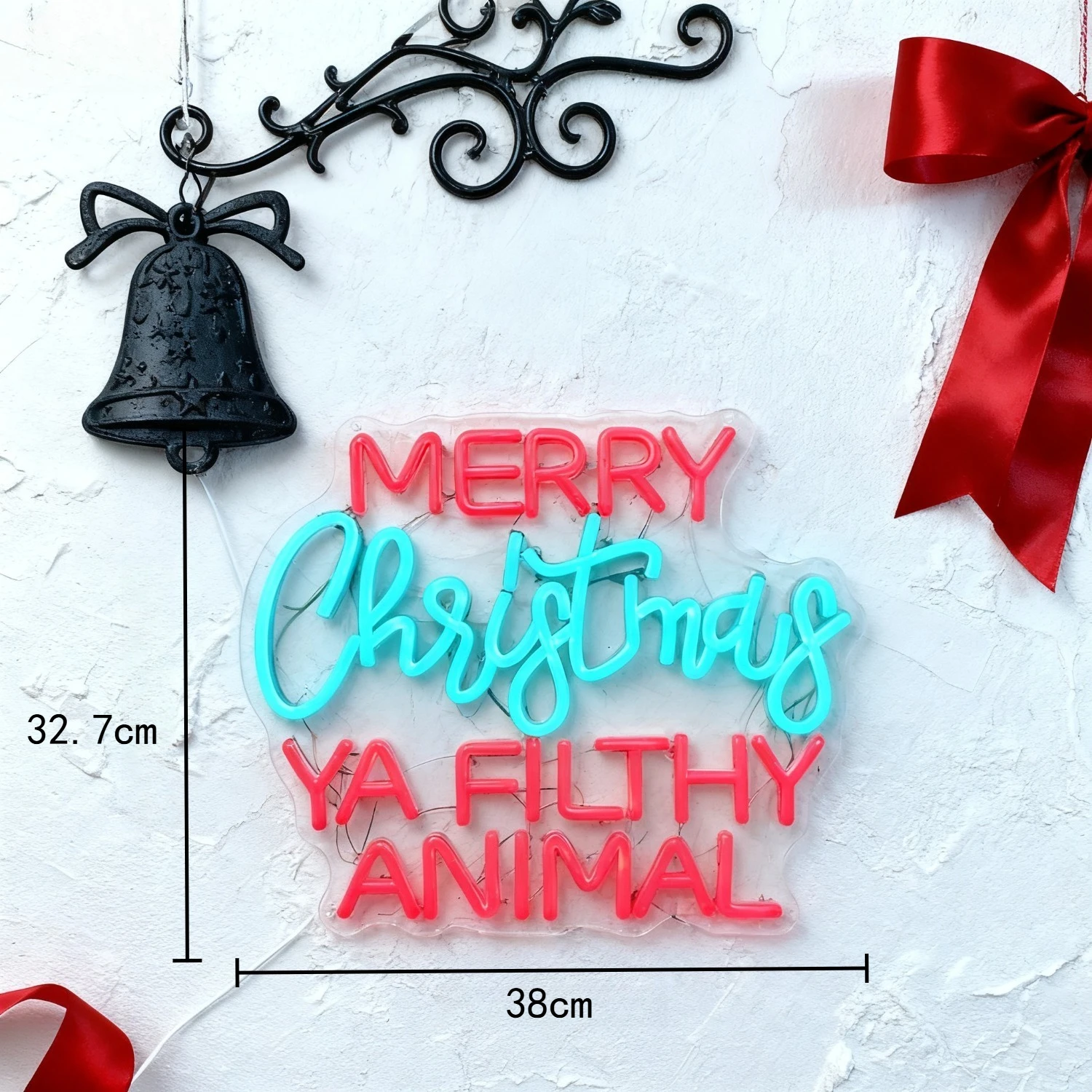 Merry Christmas Ya Filthy Animal Neon Sign Red Blue LED Cursive Wall Art Acrylic USB Powered Dimmable Light For Xmas Party Decor