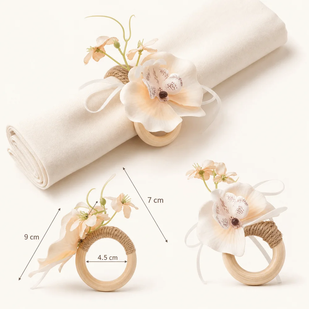 New Wooden Base Napkin Ring Orchid Handcrafted Napkin Holders Nordic Style Lightweight Flower Napkin Fastener For Home Dining