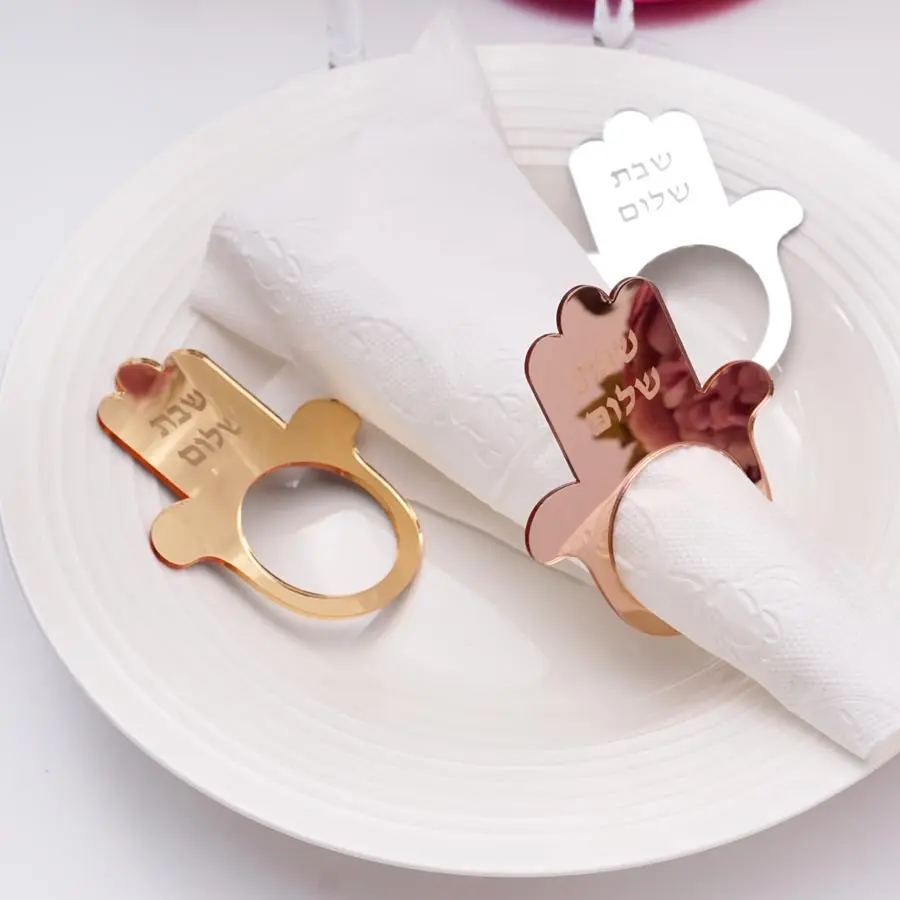 12pcs Acrylic Hamsa Hand Shabbat Napkin Ring - Jewish Decorative Napkin Holder for Table Shalom Theme view 3