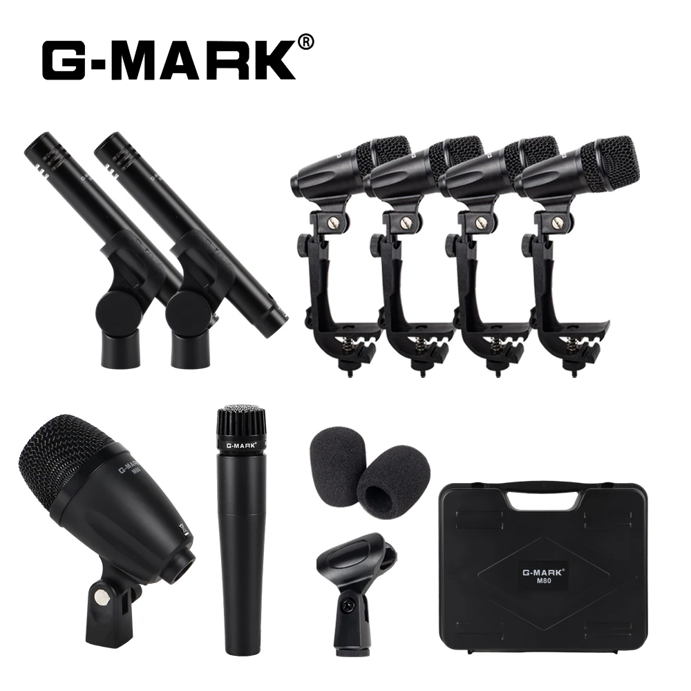 Instrumentenmikrofon G-MARK M80 Musikalische Trommelmikrofone für Kick-Bass-Tom/Snare-Becken, Band, DJ, Bühne, Aufnahme, Live, mit Koffer