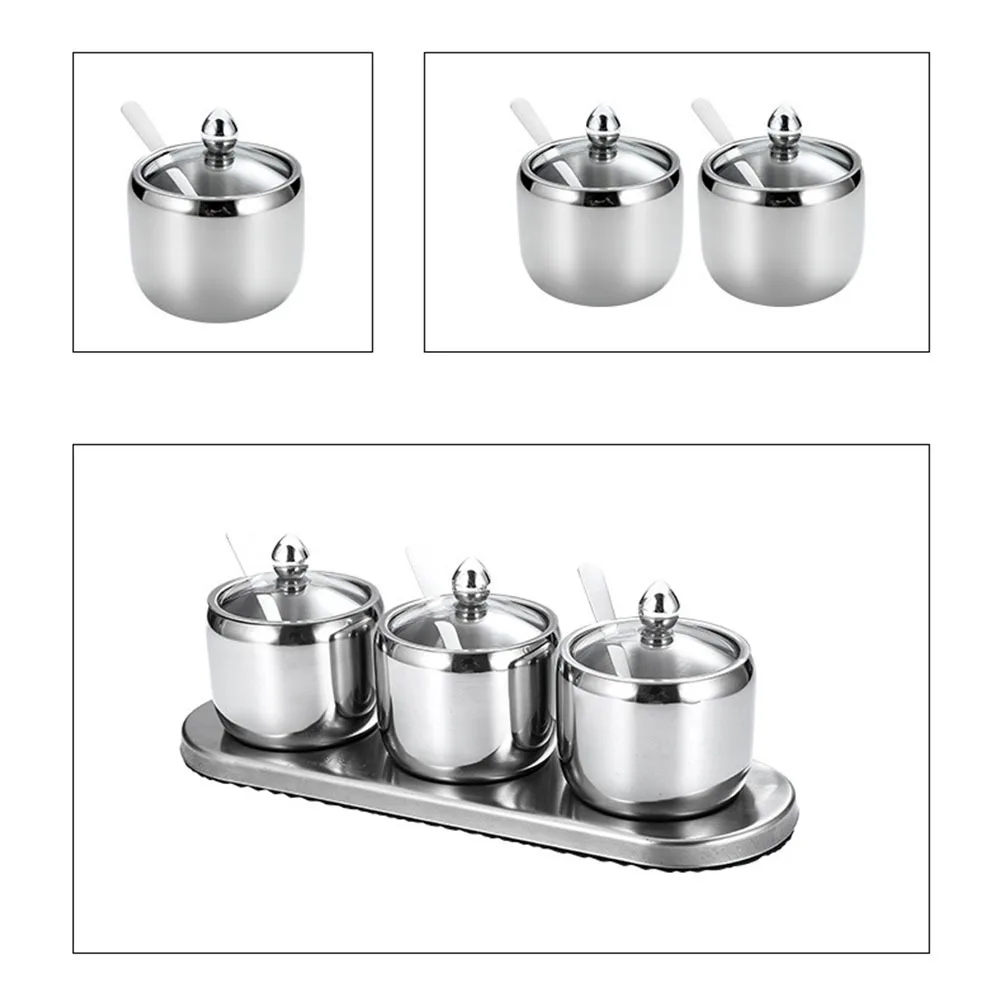 

Stainless Steel Seasoning Jar Kitchen Salt Pepper Spice Storage Canister Multifunction Condiment Container for Home Cafe