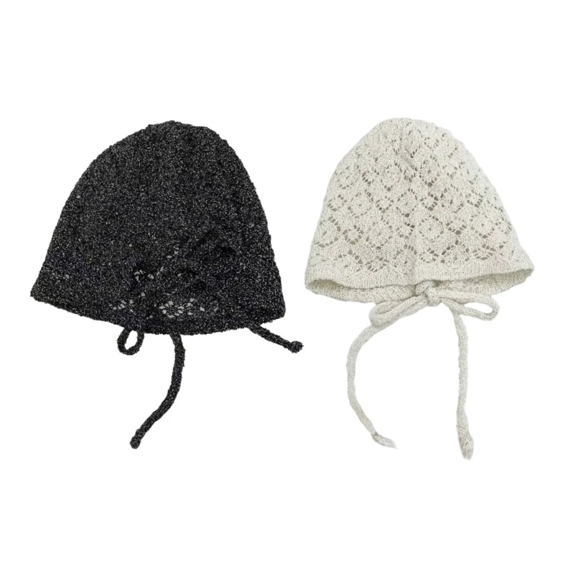 

Soft Pullover Hat Fashion Knitting Hat Girl Adjustable Strap Hat Women Headwear Hollowed Hat with Flower Dropshipping